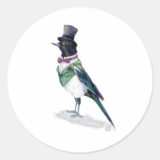 Viktorianisch Magpie Bird Runder Aufkleber (Vorderseite)
