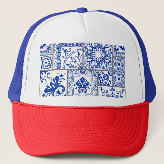 Viktorianisch Majolica: Patchwork Fliesenmuster. Truckerkappe (Vorderseite)