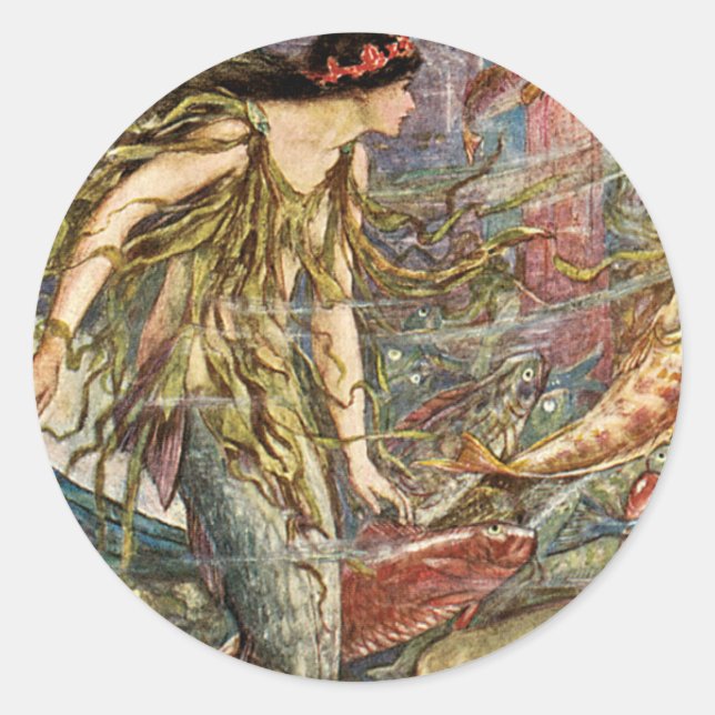 Viktorianisch Mermaid Art von H J Ford Runder Aufkleber (Vorderseite)
