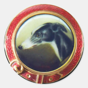 VIKTORIANISCH MINIATURE DOG PORTRAITS Irish Greyho Runder Aufkleber