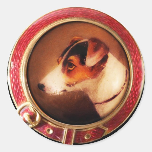 VIKTORIANISCH MINIATURE HUNDERPORTRAITS Fox Terrie Runder Aufkleber (Vorderseite)