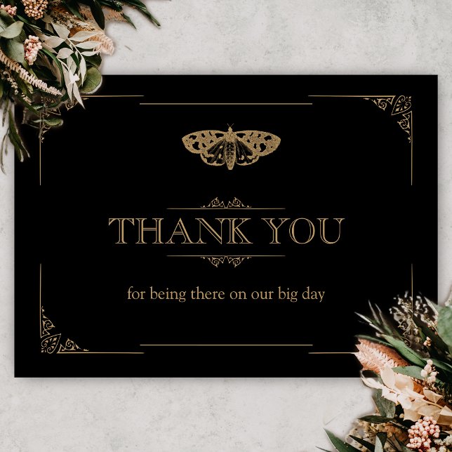 Viktorianisch Moth Vintag Elegante Gotische Hochze Dankeskarte (Gothic moth wedding thank you card)
