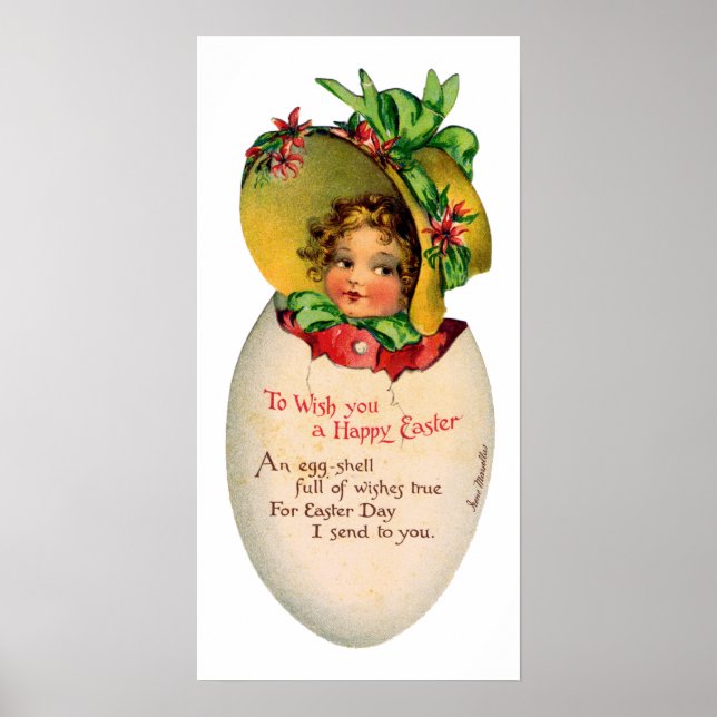 Viktorianisch Ostern, Vintages Mädchen mit Bonnet  Poster (Vorne)