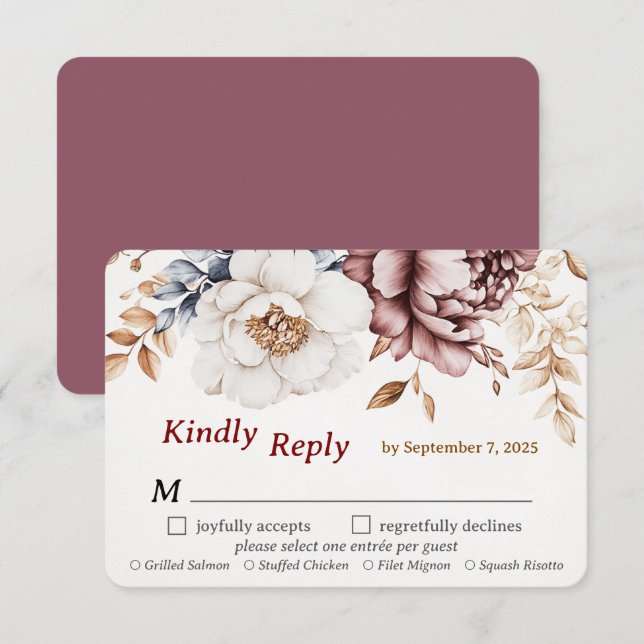 Viktorianisch Peony Luxe Wedding RSVP Card Wahlmen Karte (Vorne/Hinten)