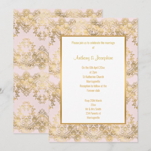 VIKTORIANISCH PINK GOLD ELEGANT WEDING EINLADUNG (Vorne/Hinten)