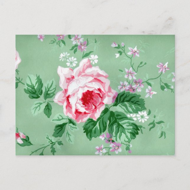 Viktorianisch rosa Rosen Postkarte (Vorderseite)