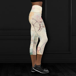 Viktorianisch Steampunk | Aquarellgrunge Pastell Capri Leggings