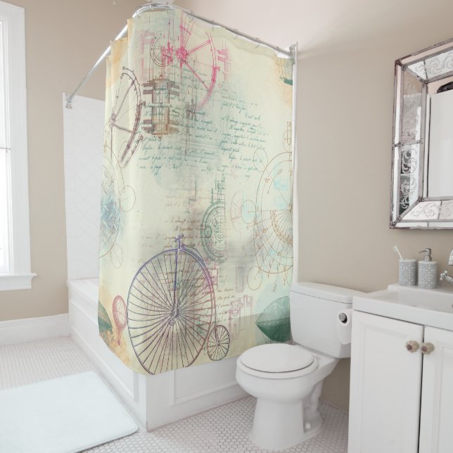 Viktorianisch Steampunk | Aquarellgrunge Pastell Duschvorhang (Beispiel)