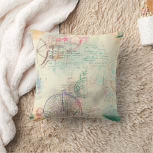 Viktorianisch Steampunk   Aquarellgrunge Pastell Kissen
