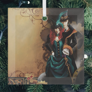 Viktorianisch Steampunk Couple Ornament Aus Glas