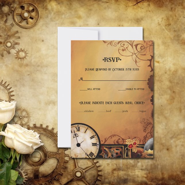 Viktorianisch Steampunk Elegance Wedding RSVP Karte (Von Creator hochgeladen)