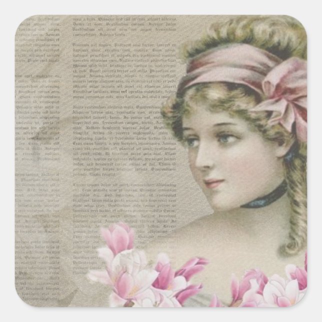 Viktorianisch Steampunk Lady Pink Newspapier Quadratischer Aufkleber (Vorderseite)