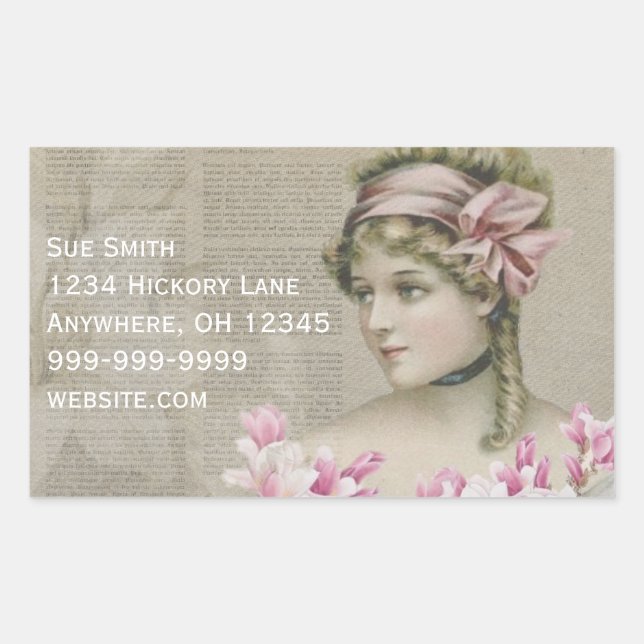 Viktorianisch Steampunk Lady Pink Zeitung Adresse Rechteckiger Aufkleber (Vorderseite)