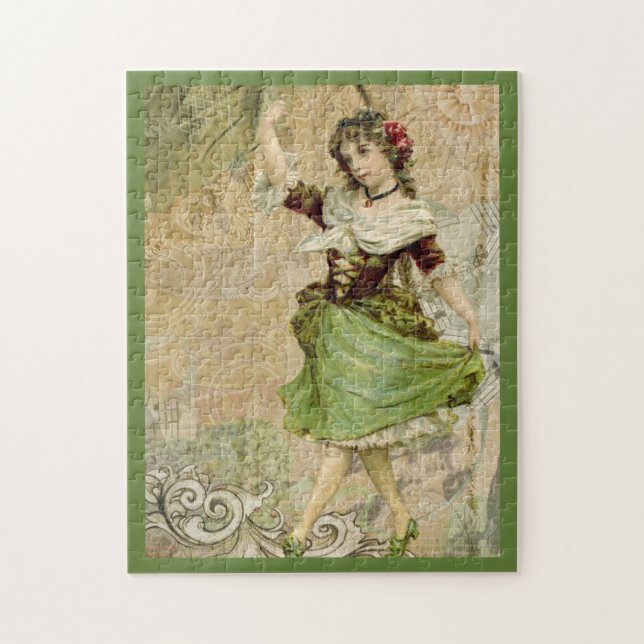 Viktorianisch TanzGirl Green Rote Rose (Vertikal)