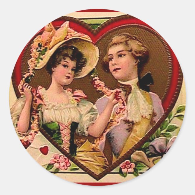 Viktorianisch Valentines Couple Runder Aufkleber (Vorderseite)