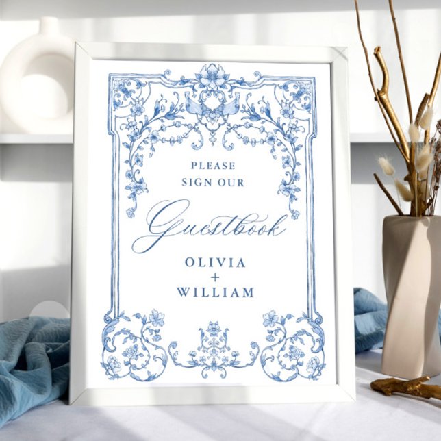 Viktorianisch Verziert Grace Floral Blue Gästebuch (Von Creator hochgeladen)