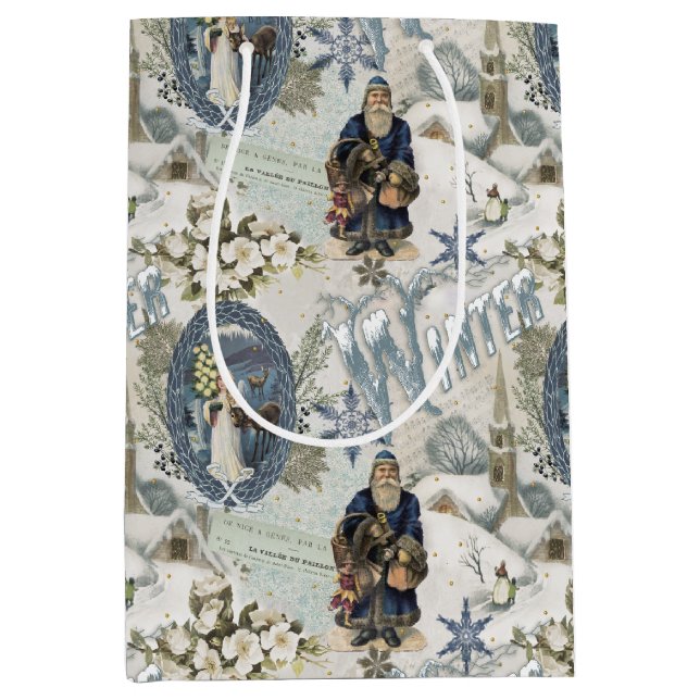 Viktorianisch Winter Blues Vignette Mittlere Geschenktüte (Vorderseite)