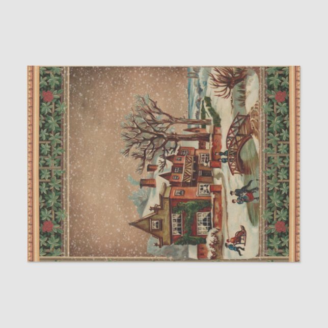 Viktorianisch Winter Skaten und Rodelbahn Seidenpapier (Vorderseite)