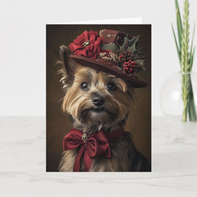 Viktorianisch Yorkie Christmas Feiertagskarte (Vorderseite)