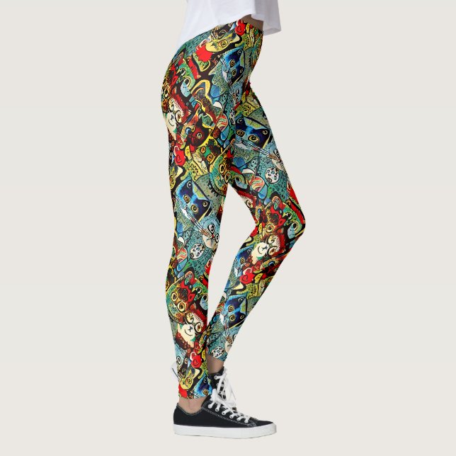 Viktorianische anthropomorphe Katzen in erdigen Fa Leggings (Rechts)