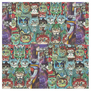 Viktorianische anthropomorphe Katzen in erdigen Fa Stoff