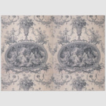 Viktorianische antike Toile Blau & Weiß Decoupage