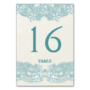 Viktorianische Aqua Lace Design White Table Card Tischnummer