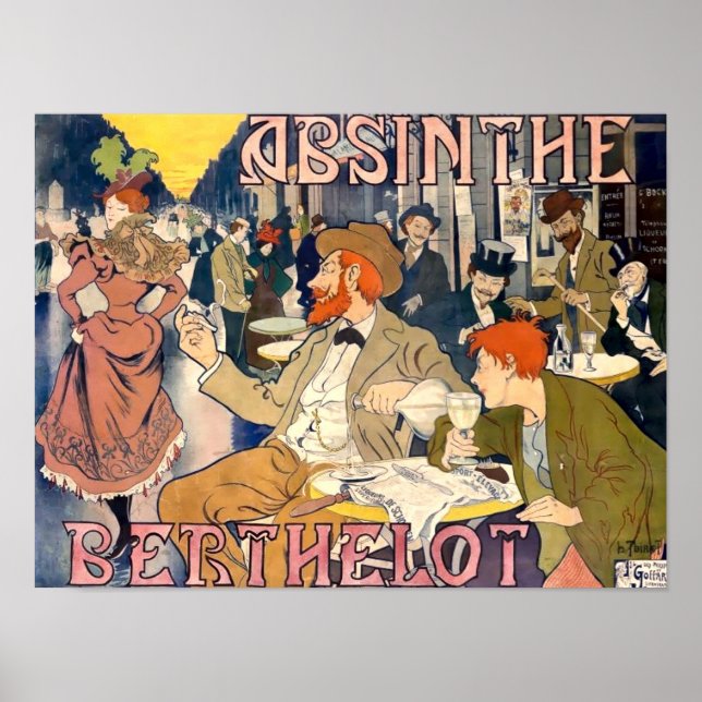 Viktorianische Ära 1898 Jugendstil Absinth Ad Poster (Vorne)