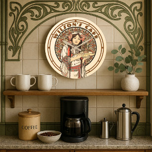 Viktorianische Ära Art Nouveau Mucha Kaffee Café Große Wanduhr