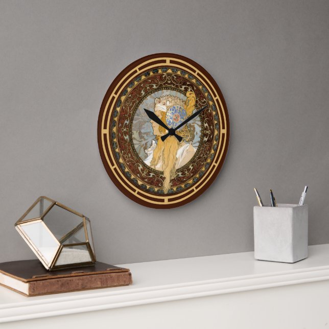 Viktorianische Ära Jugendstil Blonde Frau von Much Große Wanduhr (Büro)