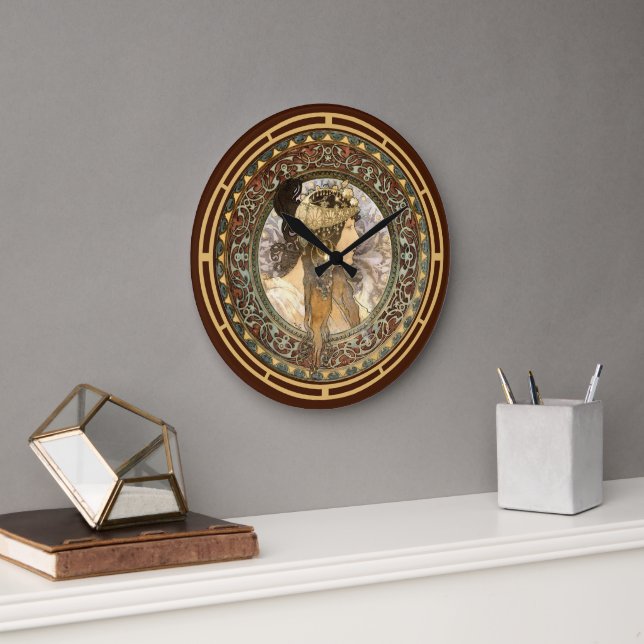 Viktorianische Ära Jugendstil Brünette Frau von Mu Große Wanduhr (Büro)