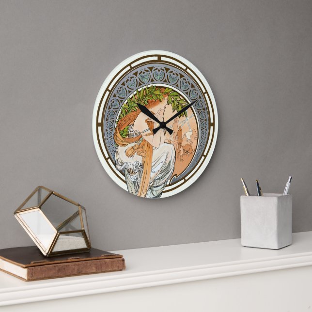 Viktorianische Ära Jugendstil Sunset by Alfons Muc Große Wanduhr (Büro)