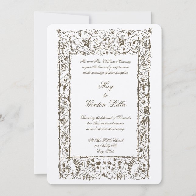 Viktorianische Ära Verzierte Hochzeit an der Grenz Einladung (Vorderseite)