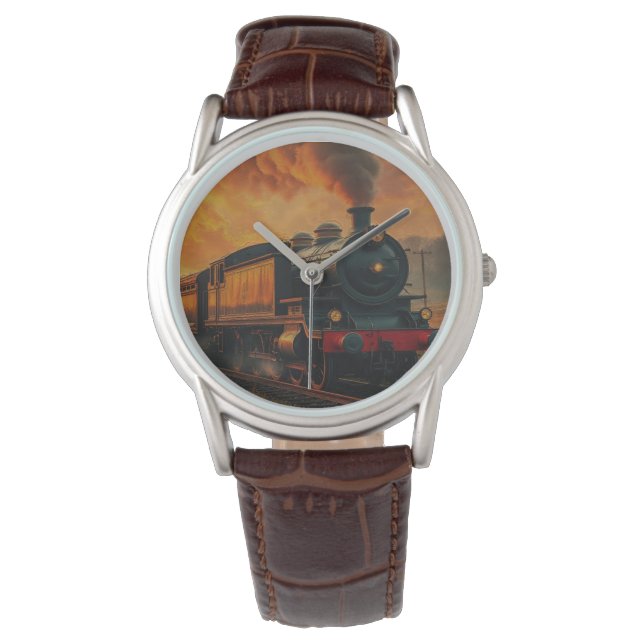 Viktorianische Bahnreise - Dampfzug Armbanduhr (Vorderseite)