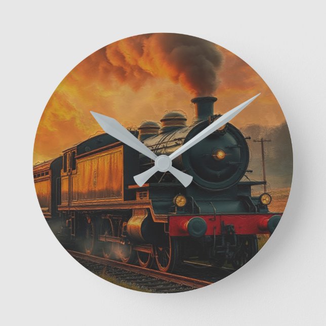 Viktorianische Bahnreise - Dampfzug Runde Wanduhr (Vorderseite)