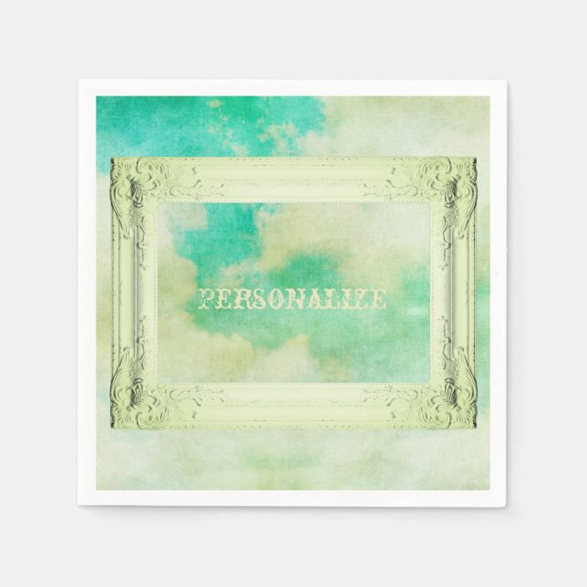 Viktorianische Bilderrahmen-Skizze aquamarine Crem Serviette (Vorderseite)