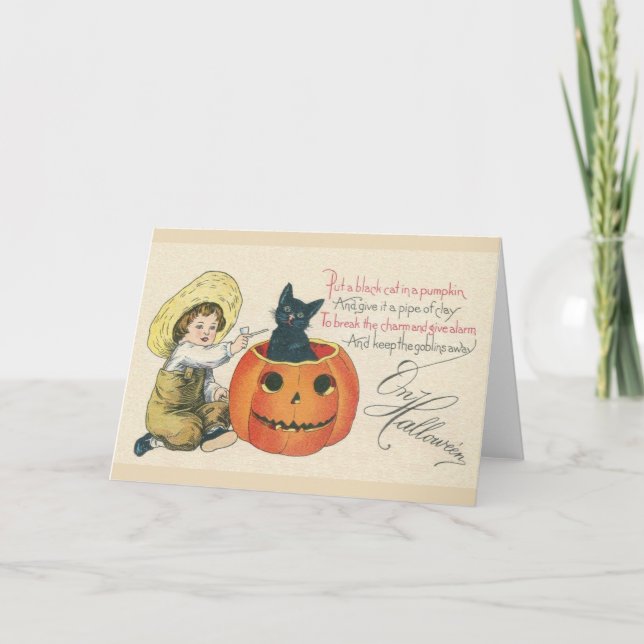 Viktorianische Black Cat Halloween Grußkarte Karte (Vorderseite)