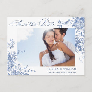 Viktorianische blaue französische Gartenhochzeit " Postkarte