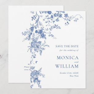 Viktorianische blaue französische Toile-Garten-Blu Save The Date