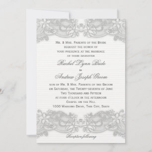 Viktorianische Blumen Silber Gray Design Hochzeit Einladung