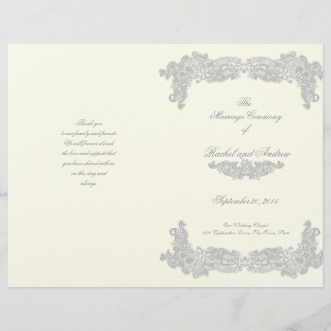 Viktorianische Blumen-Silber-Hochzeitsprogramm (Vorderseite)