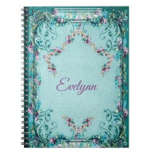 Viktorianische Blumen und Scroll elegant aquamarin Notizblock