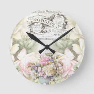 Viktorianische Blumen, Werbe-Ephemera Runde Wanduhr