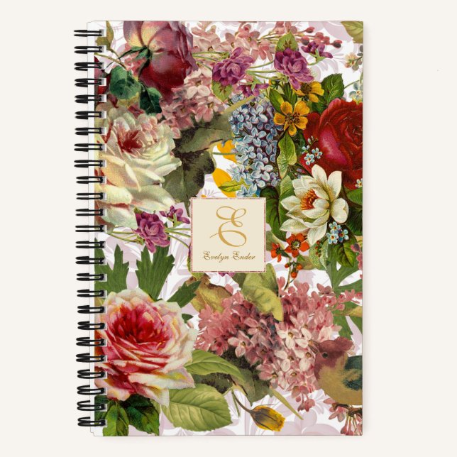 Viktorianische BlumenCollage | Personalisiert Mono Notizbuch (Vorderseite)