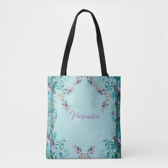 Viktorianische blumengeschmückte Rose Blume und Sc Tasche (Vorderseite)