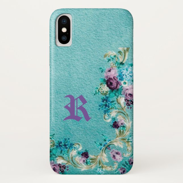 Viktorianische blumengeschmückte Rose elegant aqua Case-Mate iPhone Hülle (Rückseite)
