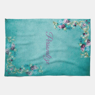 Viktorianische blumengeschmückte Rose elegant aqua Geschirrtuch