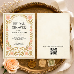 Viktorianische Blumenkunst Nouveau QR-Code Brautpa Einladung