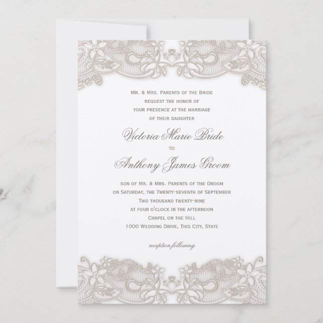 Viktorianische Blumenlatte auf White Design Weddin Einladung (Vorderseite)