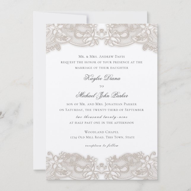 Viktorianische Blumenlatte auf White Design Weddin Einladung (Vorderseite)